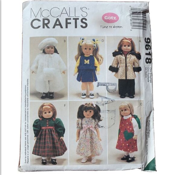 McCalls Pattern 9618 Girl 18" Doll Clothes Parka Dresses Cheerleader Uncut - Picture 1 of 12